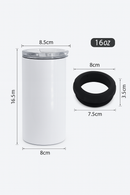 16oz 4-in-1 Sublimation Can Cooler with 2 Lids – White Stainless Steel