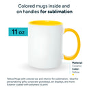 Yellow mugs inside and on handles for sublimation 11 oz