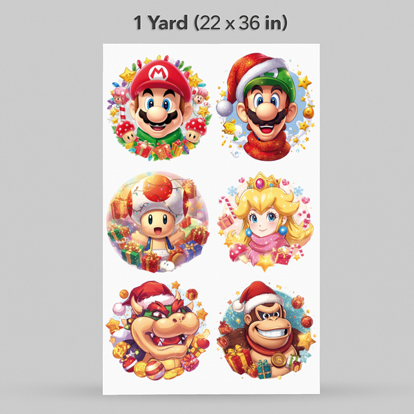Printed DTF Sheets by Yards - Mario Bros Navidad 2025