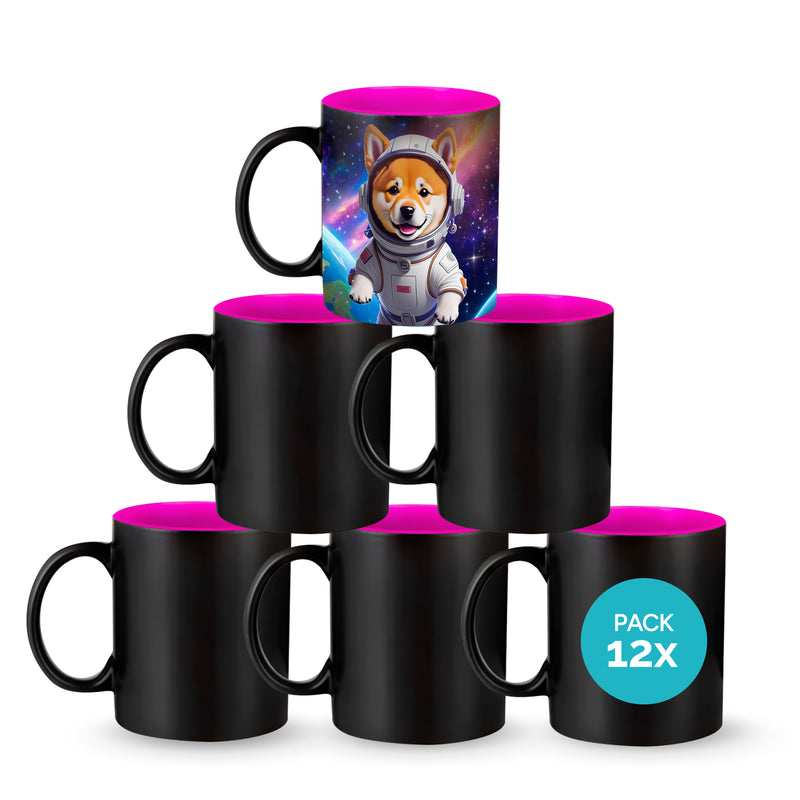 Black magic mugs pink-color inside for sublimation 11 oz
