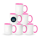 Pink mugs inside and on handles for sublimation 11 oz