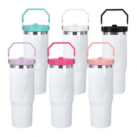 30 oz Sublimation Tumbler with Colored Handle Lid – Stainless Steel, Insulated Blank for Custom Printing