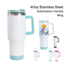 40 oz White Sublimation Speaker Mug – Stainless Steel, Insulated Tumbler with Lid, Handle & Steel Straw