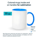 Light blue mugs inside and on handles for sublimation 11 oz