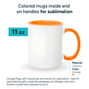 Orange mugs inside and on handles for sublimation 11 oz