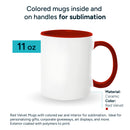 Red velvet mugs inside and on handles for sublimation 11 oz