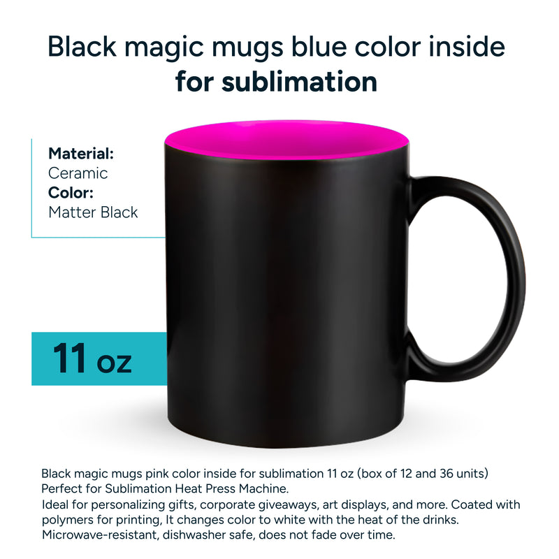 Black magic mugs pink-color inside for sublimation 11 oz
