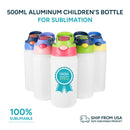 Aluminum Children's Bottle of 500ml - White color with colored lid