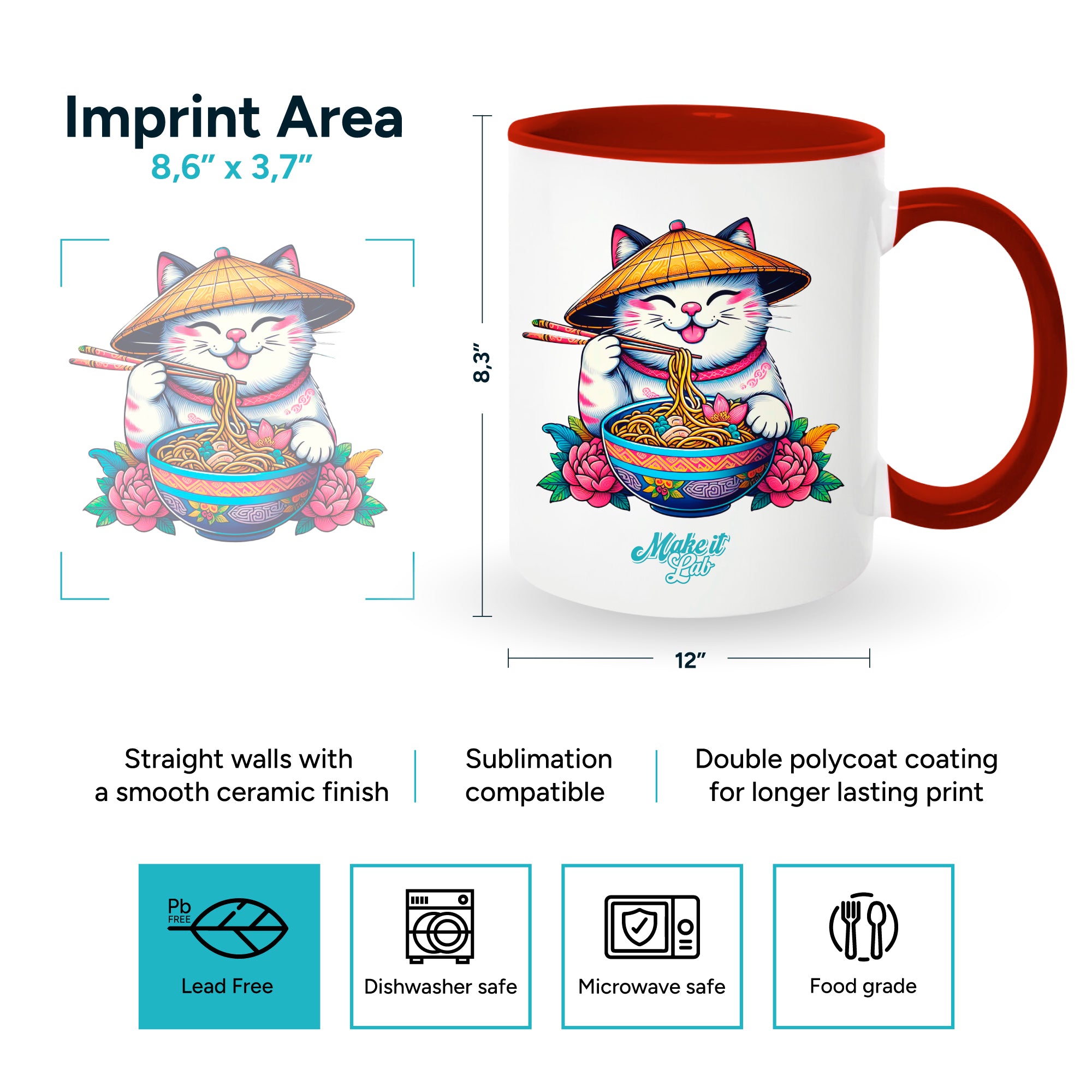 Red velvet mugs inside and on handles for sublimation 11 oz