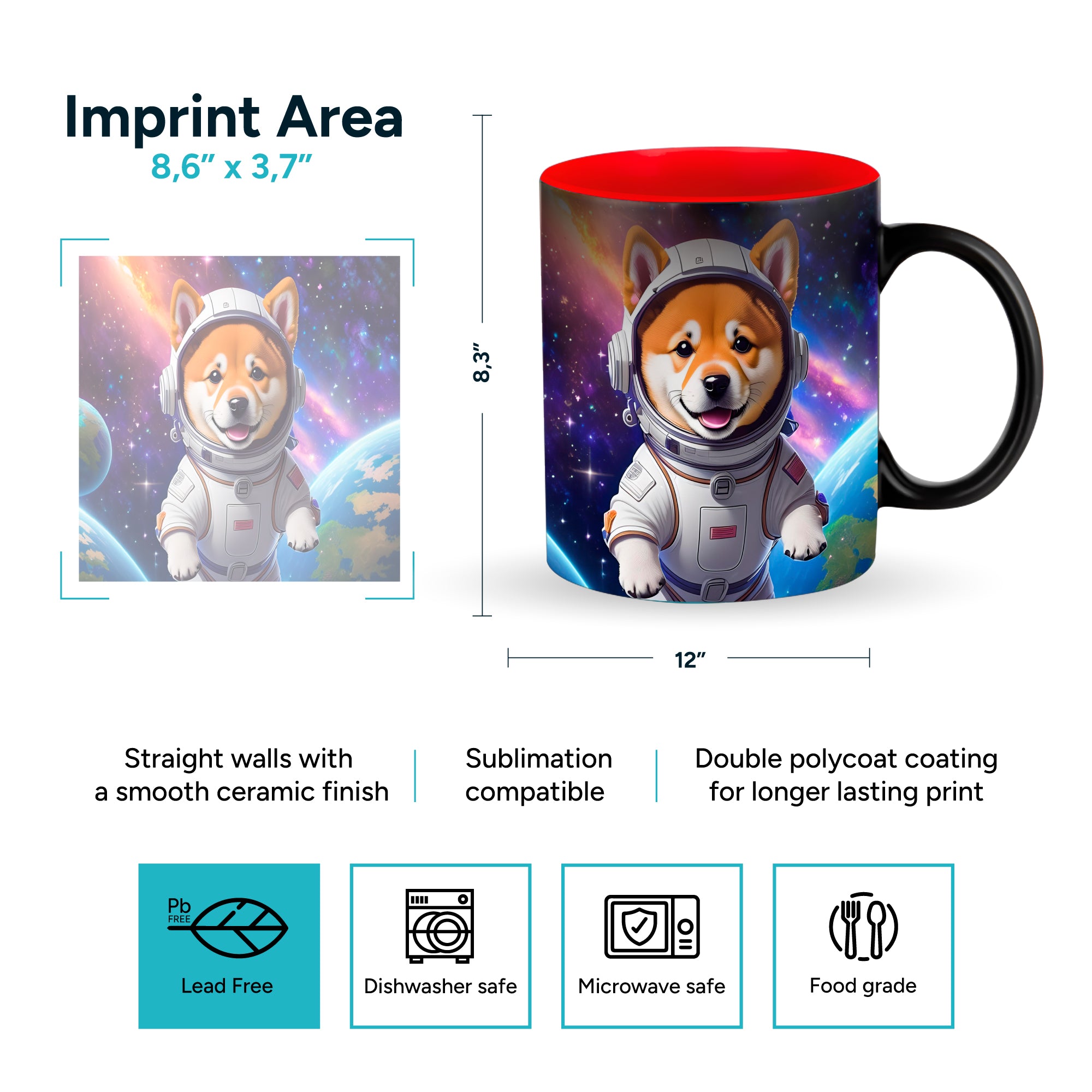 Black magic mugs red-color inside for sublimation 11 oz