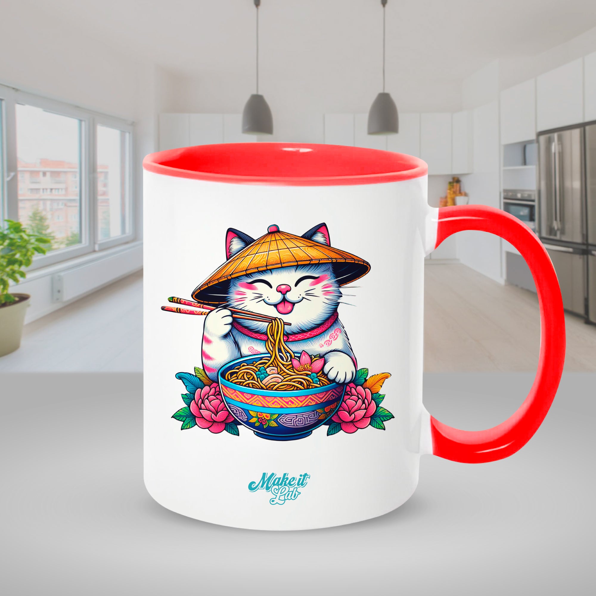 Red mugs inside and on handles for sublimation 11 oz