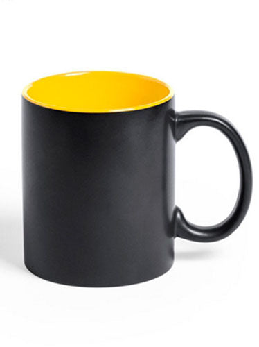 11 Oz Black Magic Mug. with background Color: Yellow