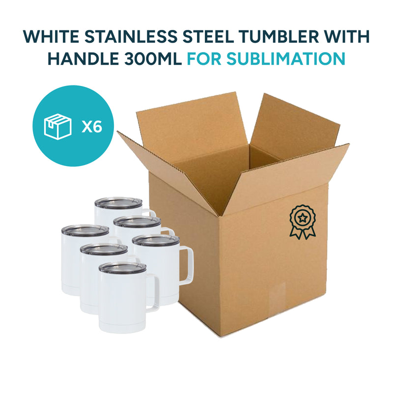 White stainless steel tumbler with handle 300ml for sublimation (Box 6,12,36)