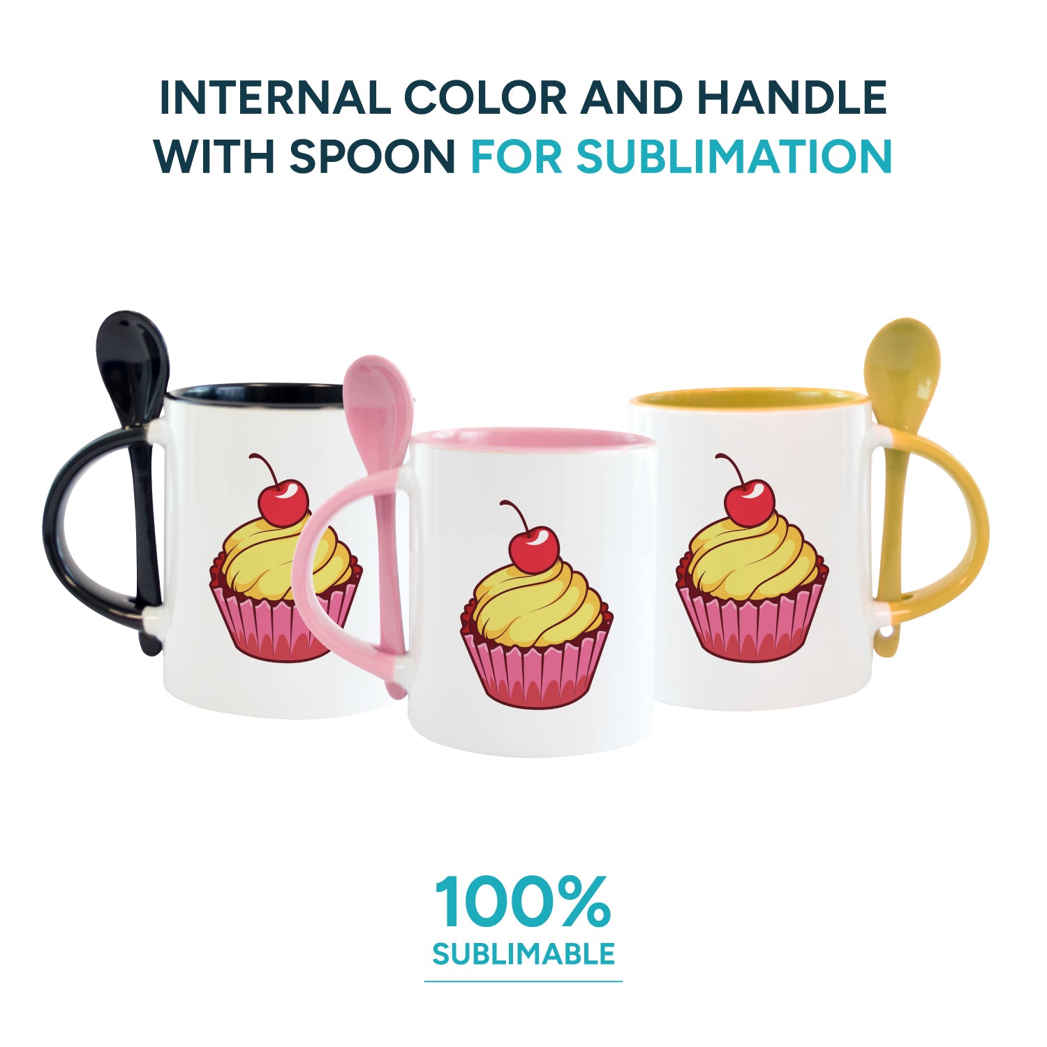 Mugs inside and colored spoon for sublimation 11 oz (Black - Yellow - Red - Pink)