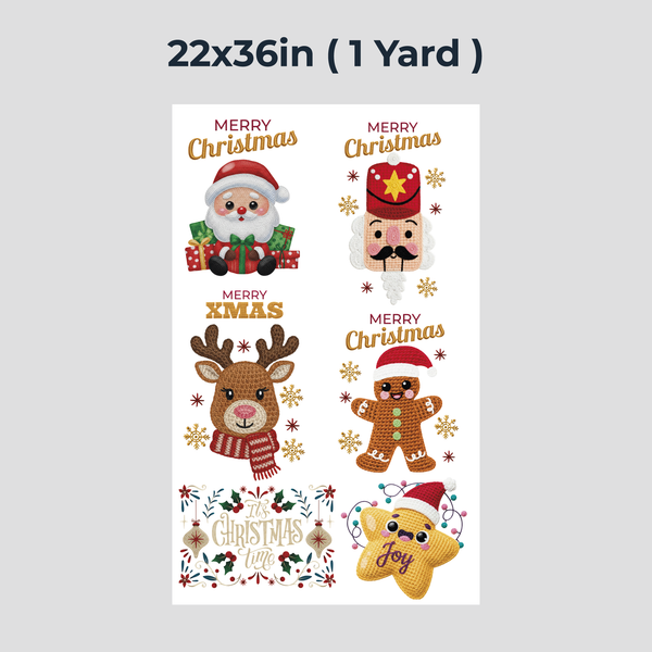 Printed DTF Sheets by Yards -Merry Christmas Crochet