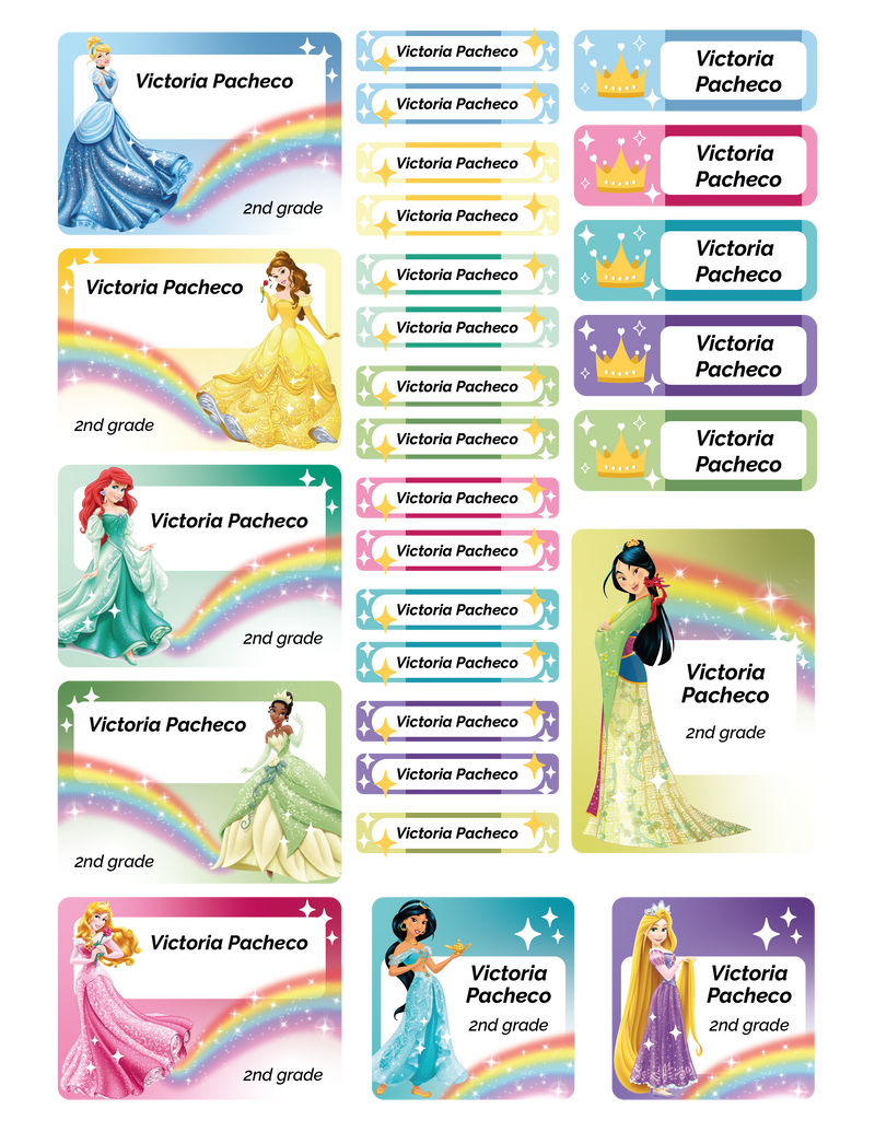 Girls Personalized Name Labels - 28 Stickers UV DTF & DTF Printing for Back To School- Waterproof for School Supplies