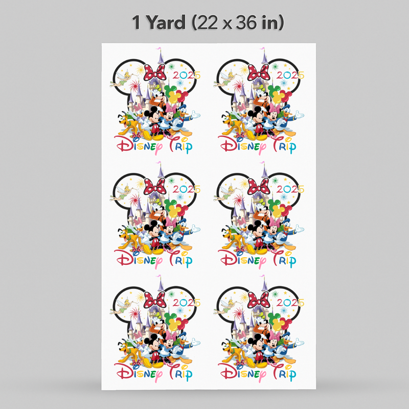 Printed DTF Sheets by Yards - Disney Trip