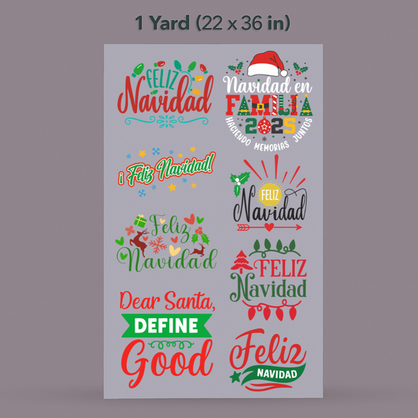Printed DTF Sheets by Yards -Feliz Navidad 2025