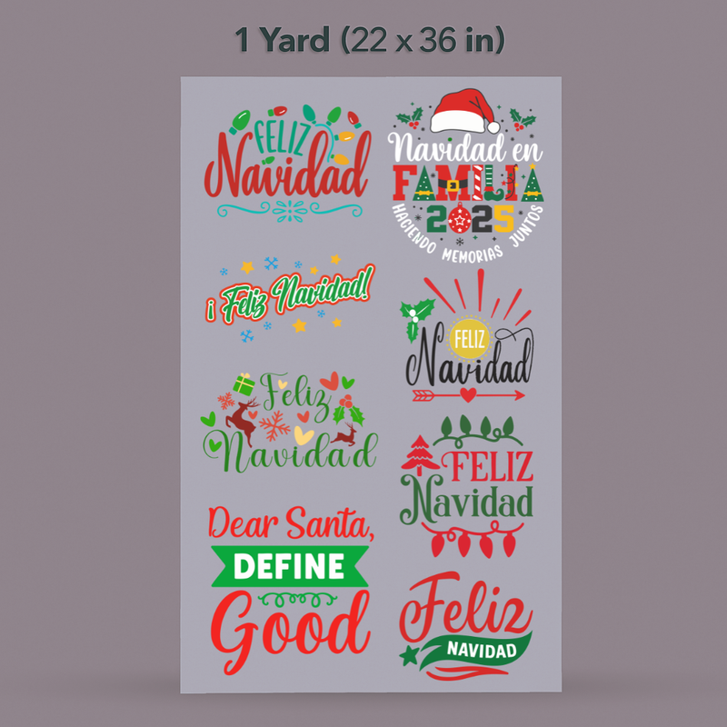 Printed DTF Sheets by Yards -Feliz Navidad 2025